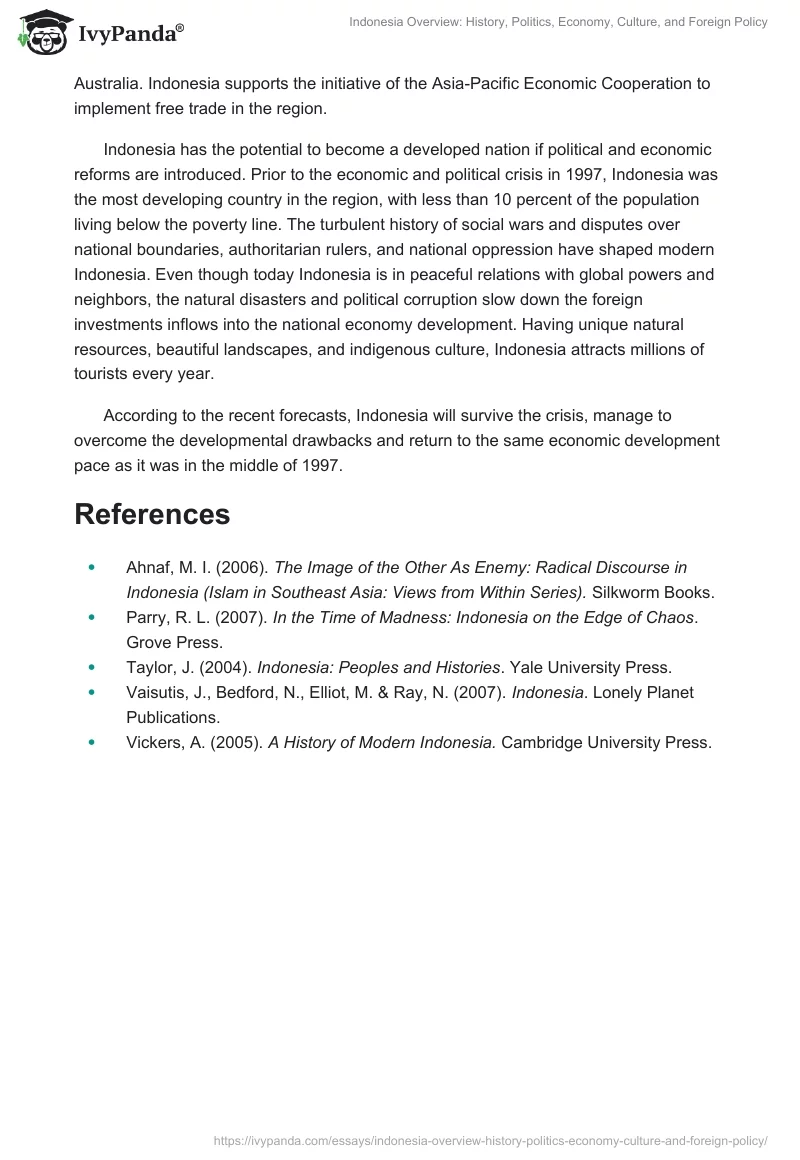 Indonesia Overview: History, Politics, Economy, Culture, and Foreign Policy. Page 5