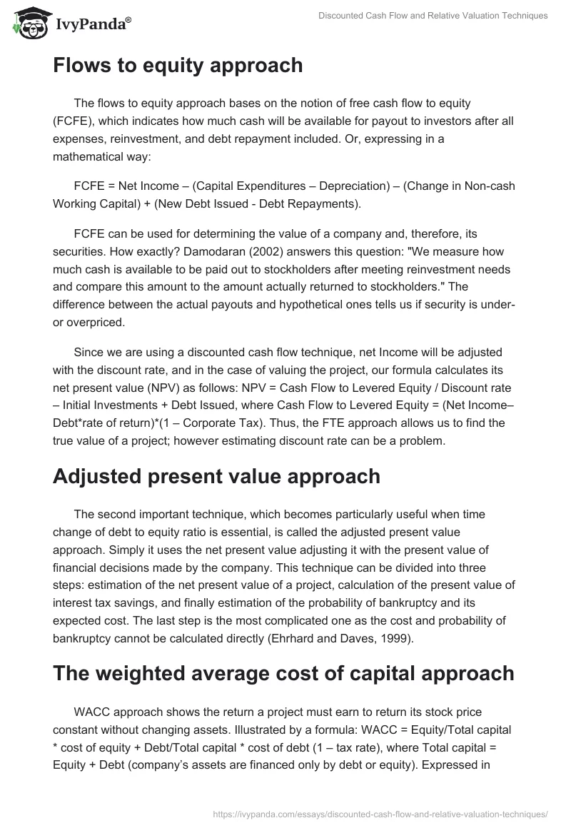 Discounted Cash Flow and Relative Valuation Techniques. Page 2