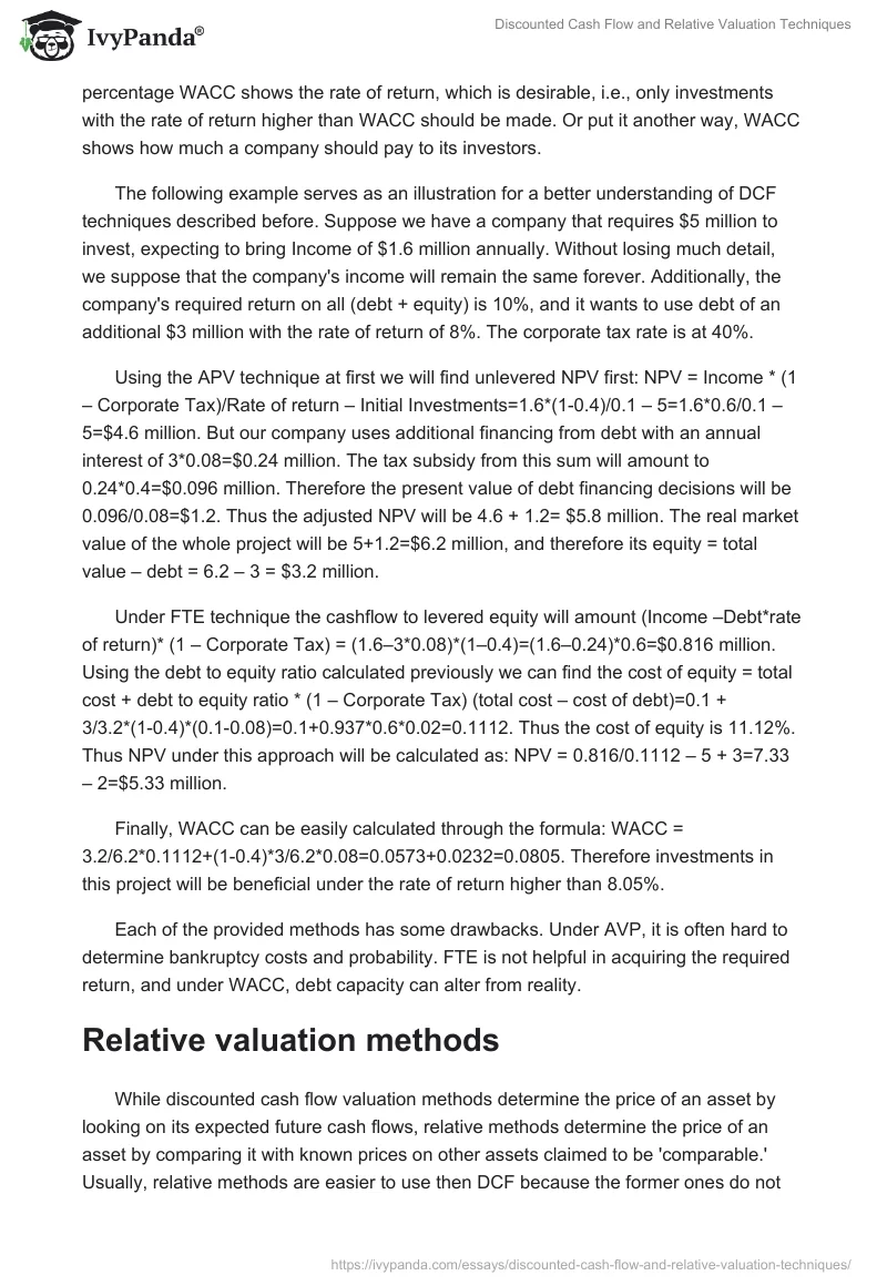 Discounted Cash Flow and Relative Valuation Techniques. Page 3