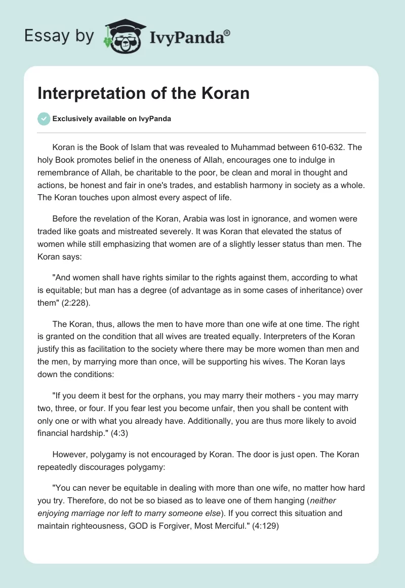 Interpretation of the Koran. Page 1