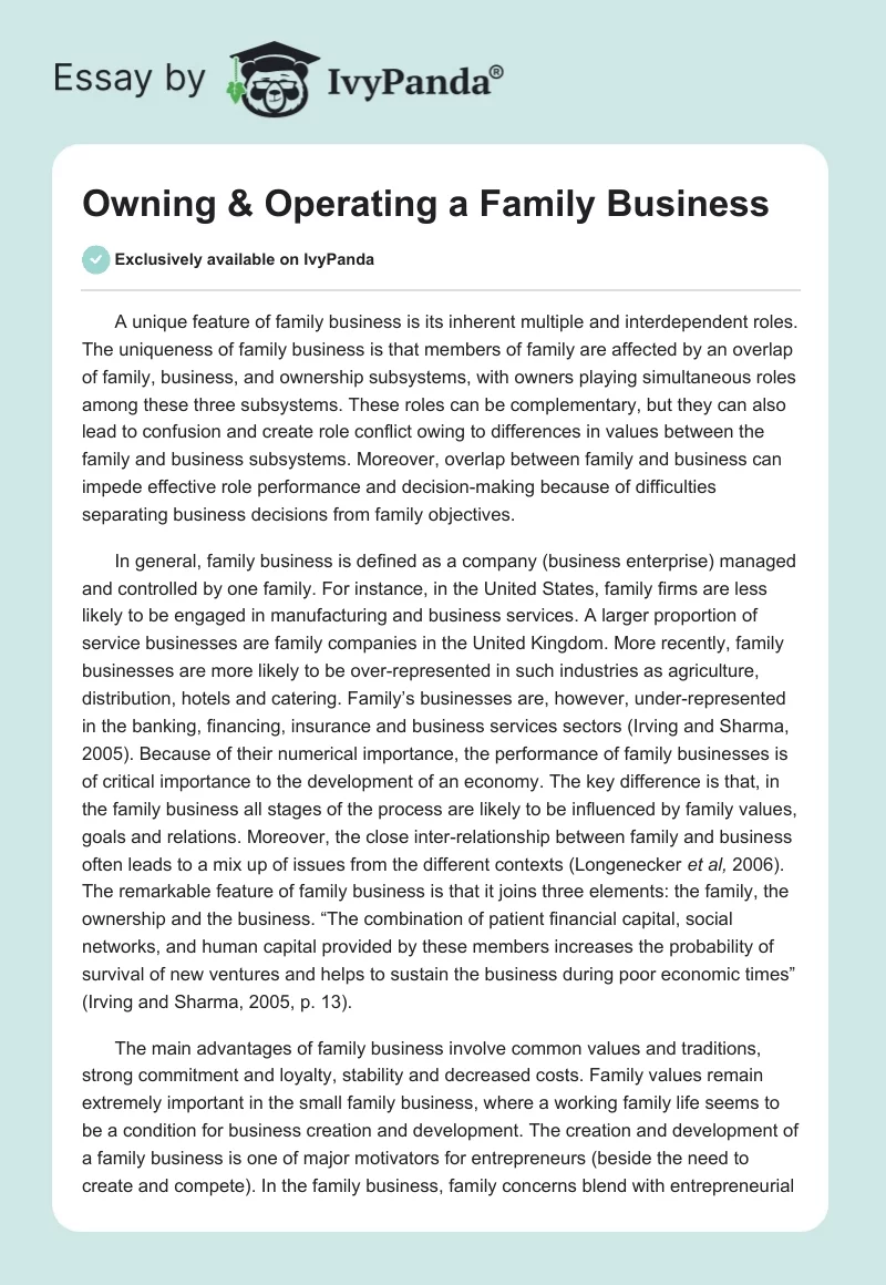 Owning & Operating a Family Business. Page 1