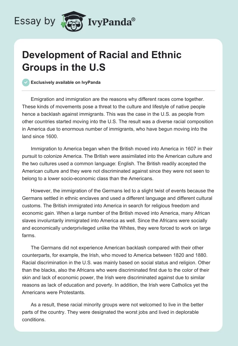 Development of Racial and Ethnic Groups in the U.S. Page 1