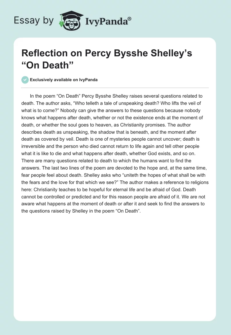 Reflection on Percy Bysshe Shelley’s “On Death”. Page 1