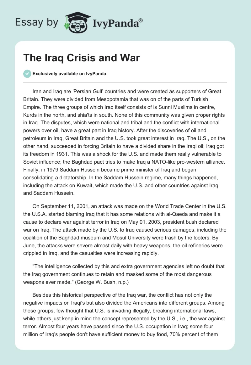 The Iraq Crisis and War. Page 1