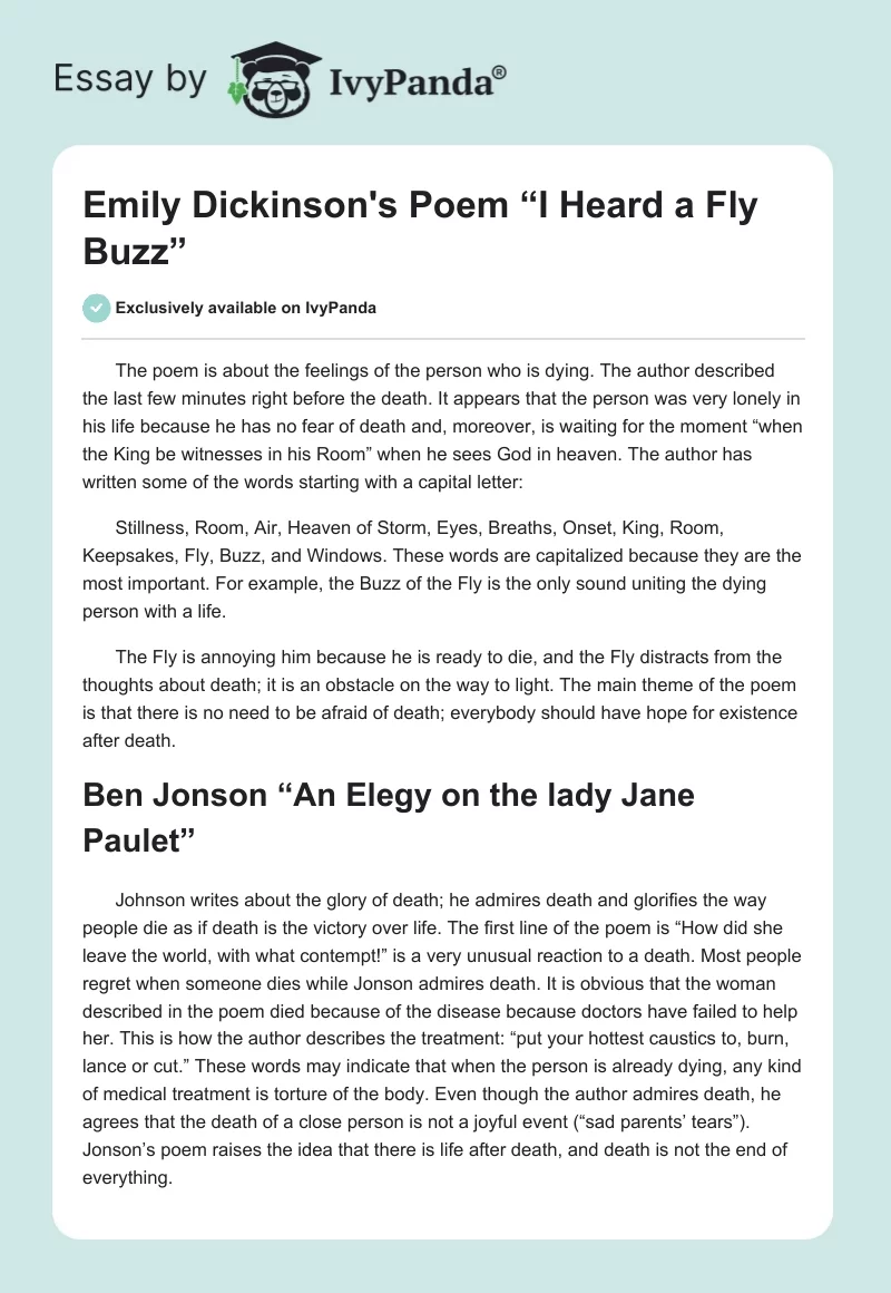 Emily Dickinson's Poem “I Heard a Fly Buzz”. Page 1