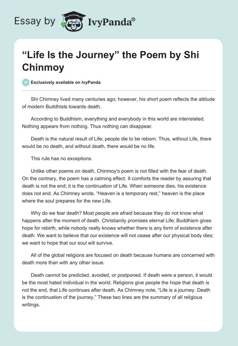 “Life Is the Journey” the Poem by Shi Chinmoy. Page 1