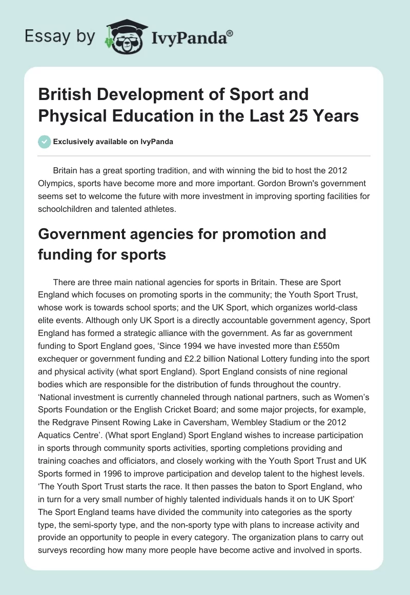 British Development of Sport and Physical Education in the Last 25 Years. Page 1