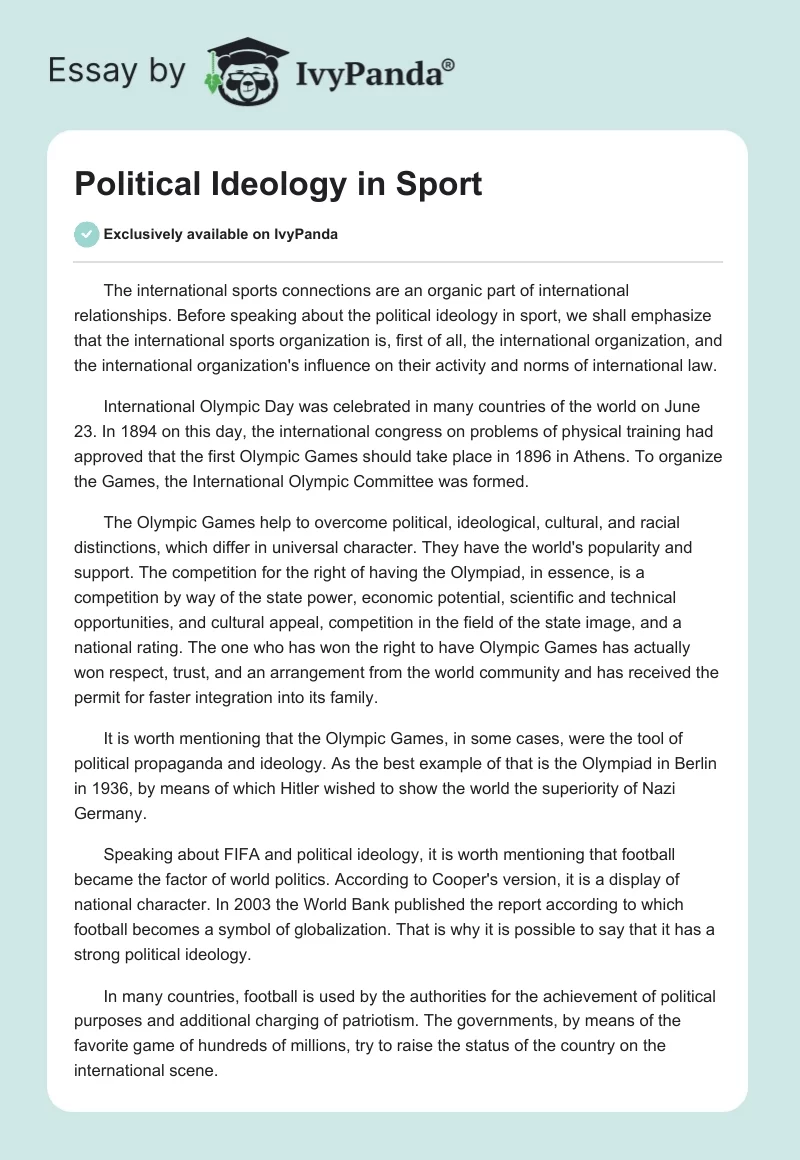 Political Ideology in Sport. Page 1