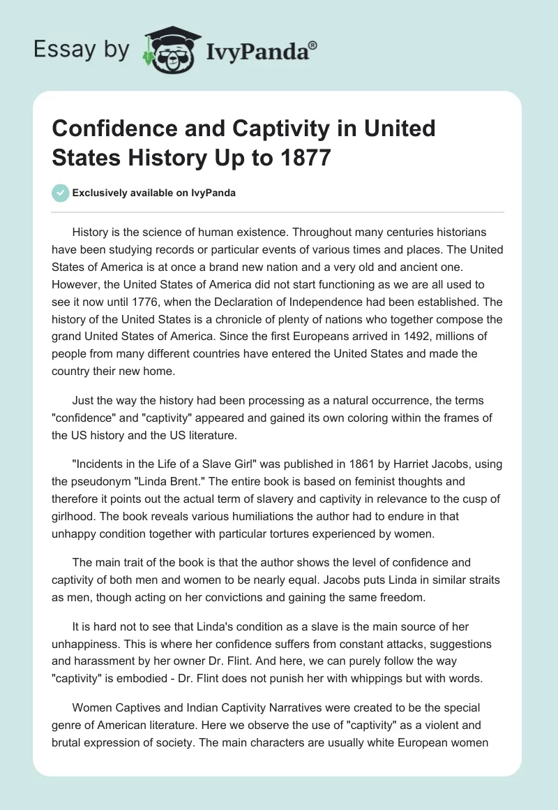 "Confidence" and "Captivity" in United States History Up to 1877. Page 1