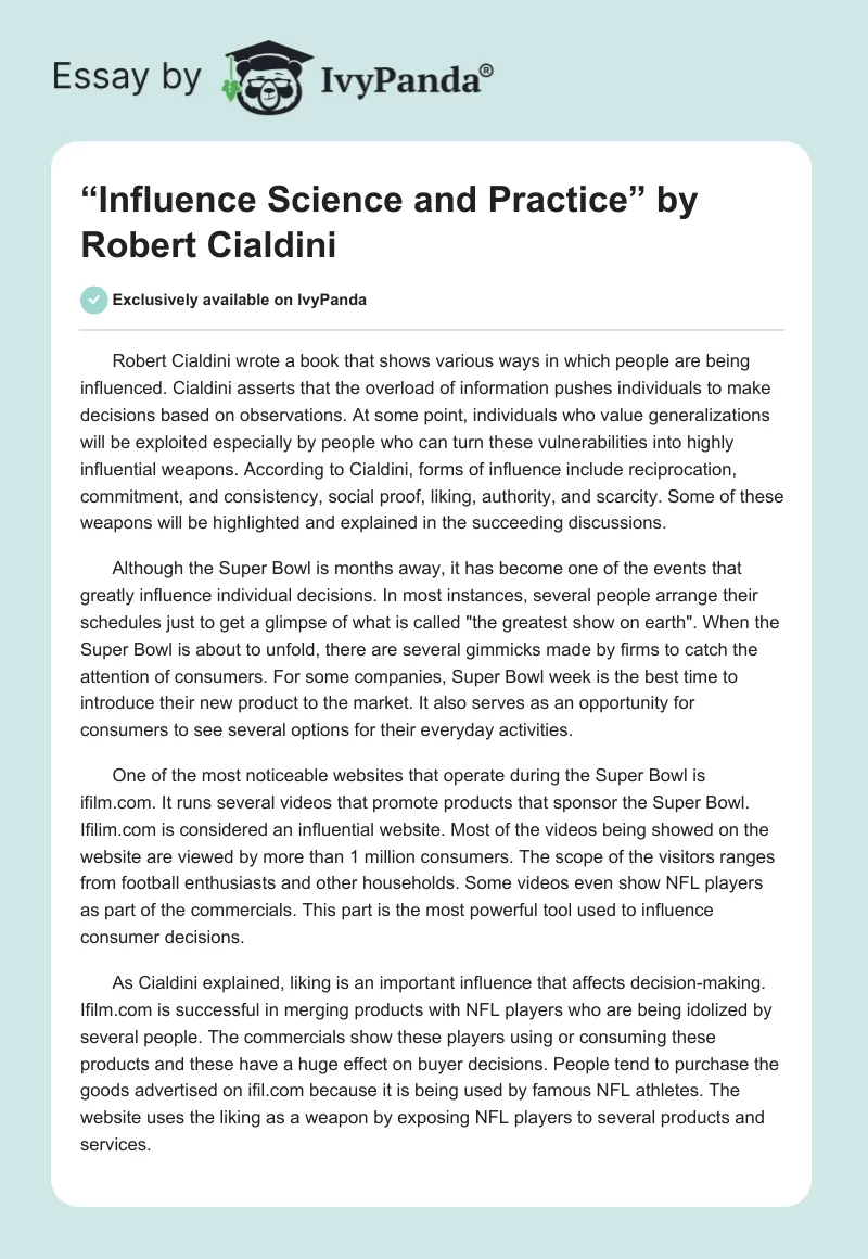 “Influence Science and Practice” by Robert Cialdini. Page 1
