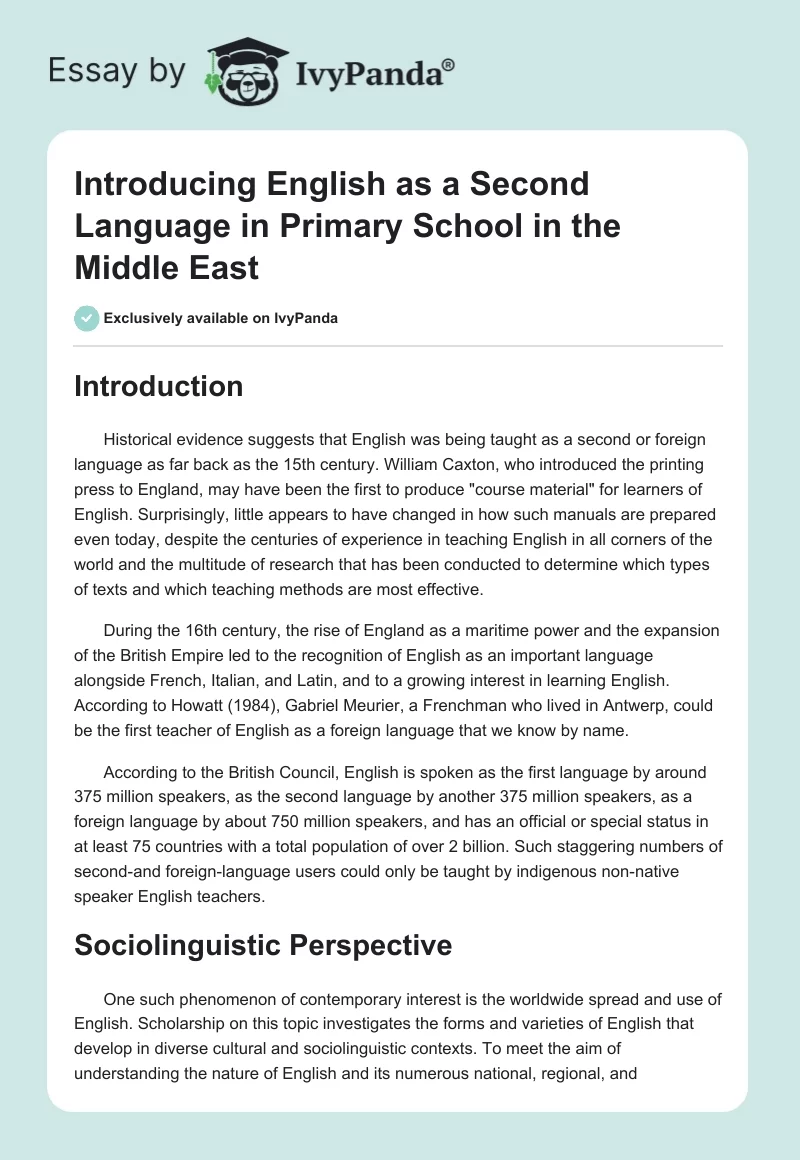 Introducing English as a Second Language in Primary School in the Middle East. Page 1