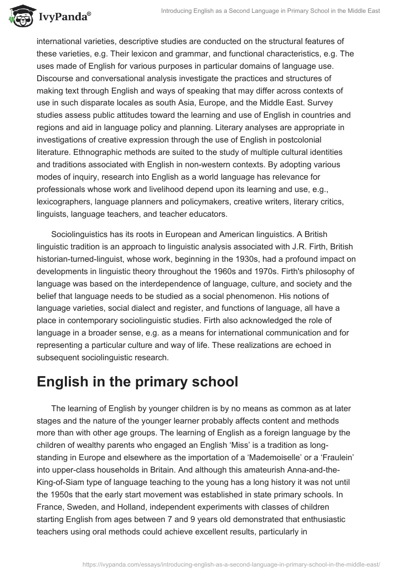 Introducing English as a Second Language in Primary School in the Middle East. Page 2