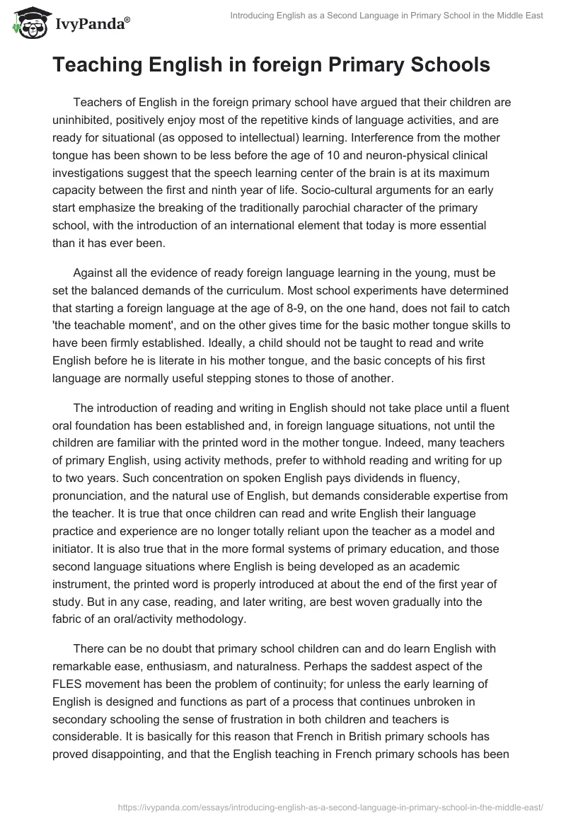 Introducing English as a Second Language in Primary School in the Middle East. Page 4