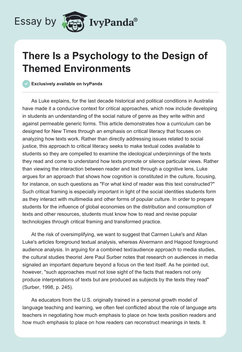 There Is a Psychology to the Design of Themed Environments. Page 1