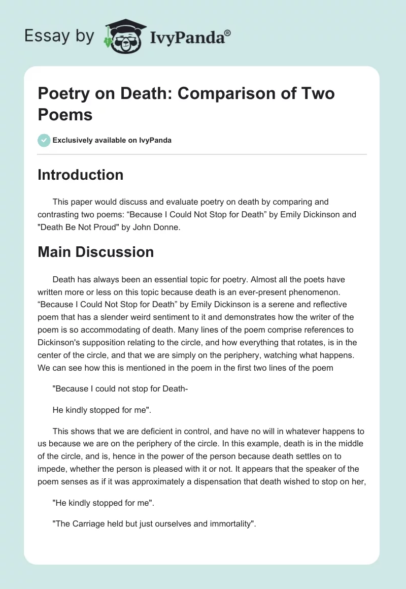 Poetry on Death: Comparison of Two Poems. Page 1