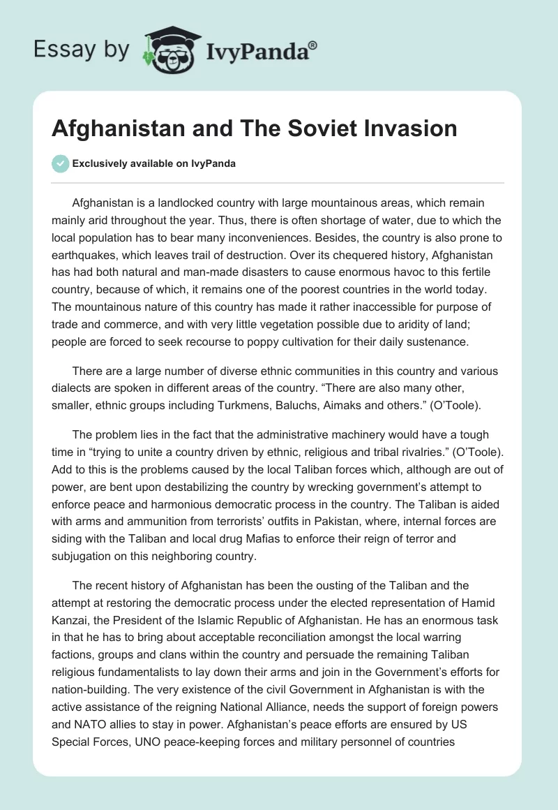 Afghanistan and The Soviet Invasion. Page 1