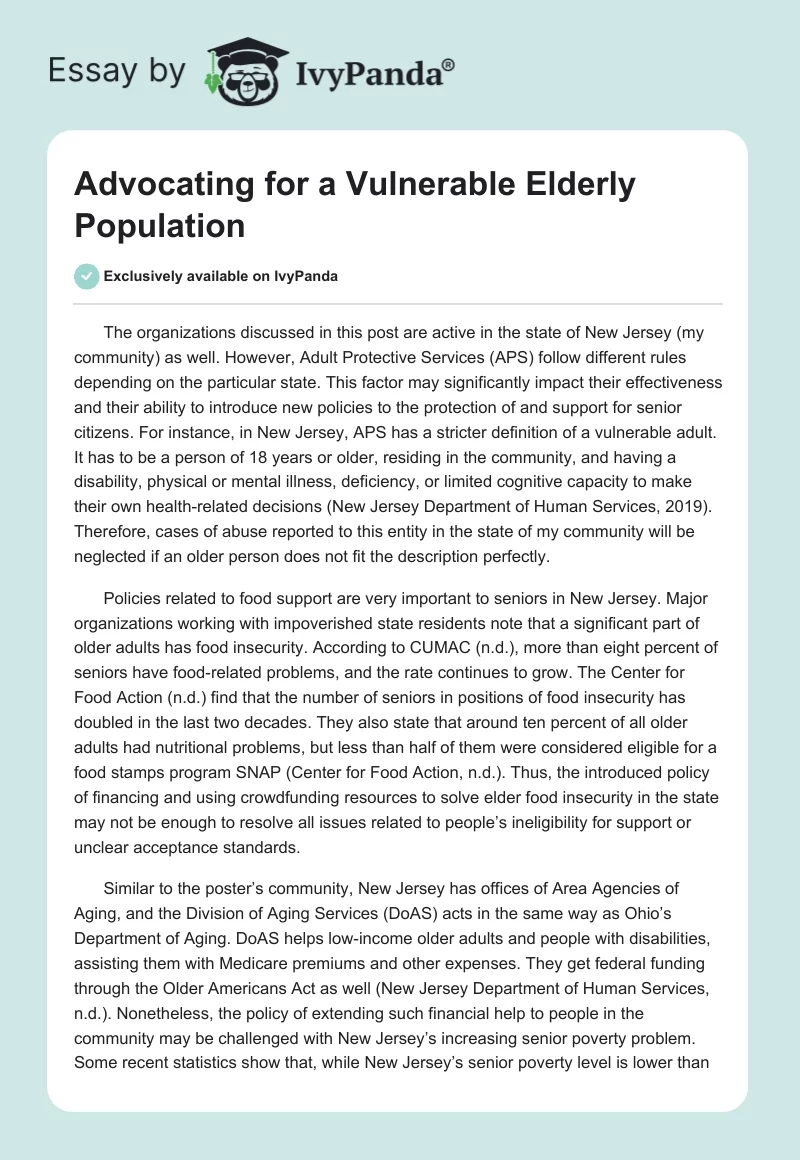 Advocating for a Vulnerable Elderly Population. Page 1