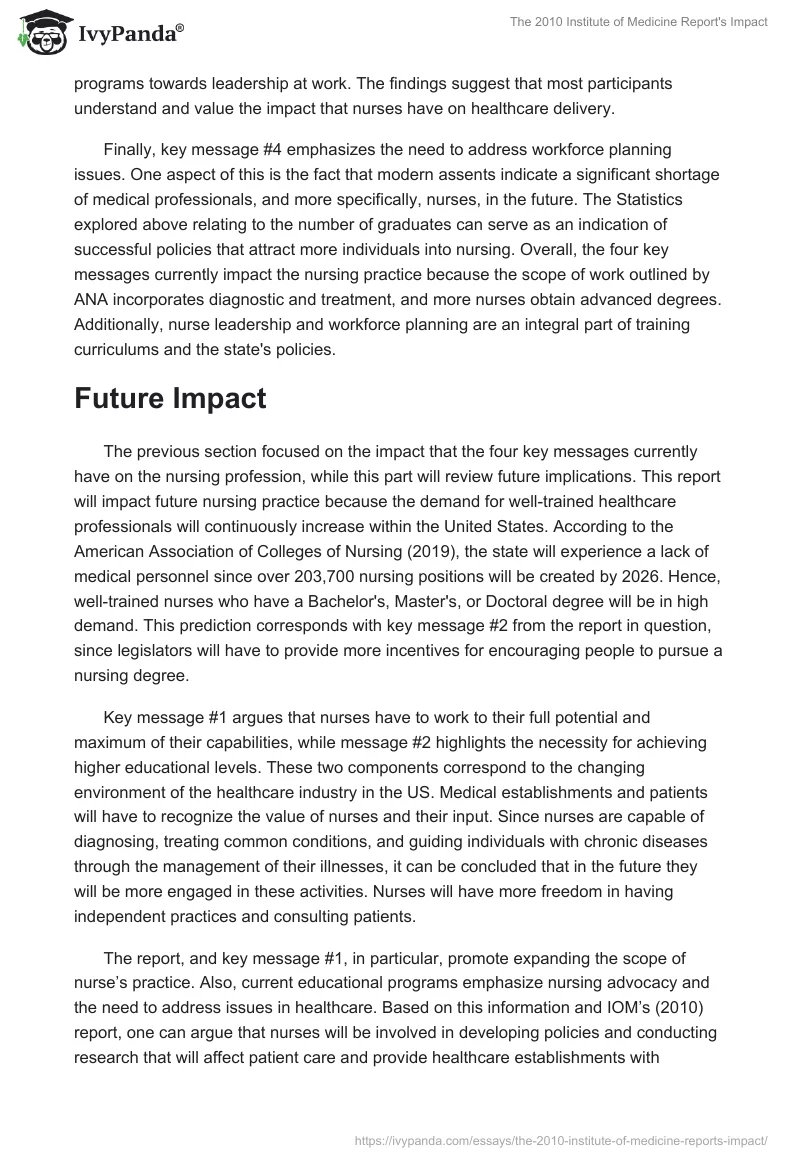 The 2010 Institute of Medicine Report's Impact. Page 2