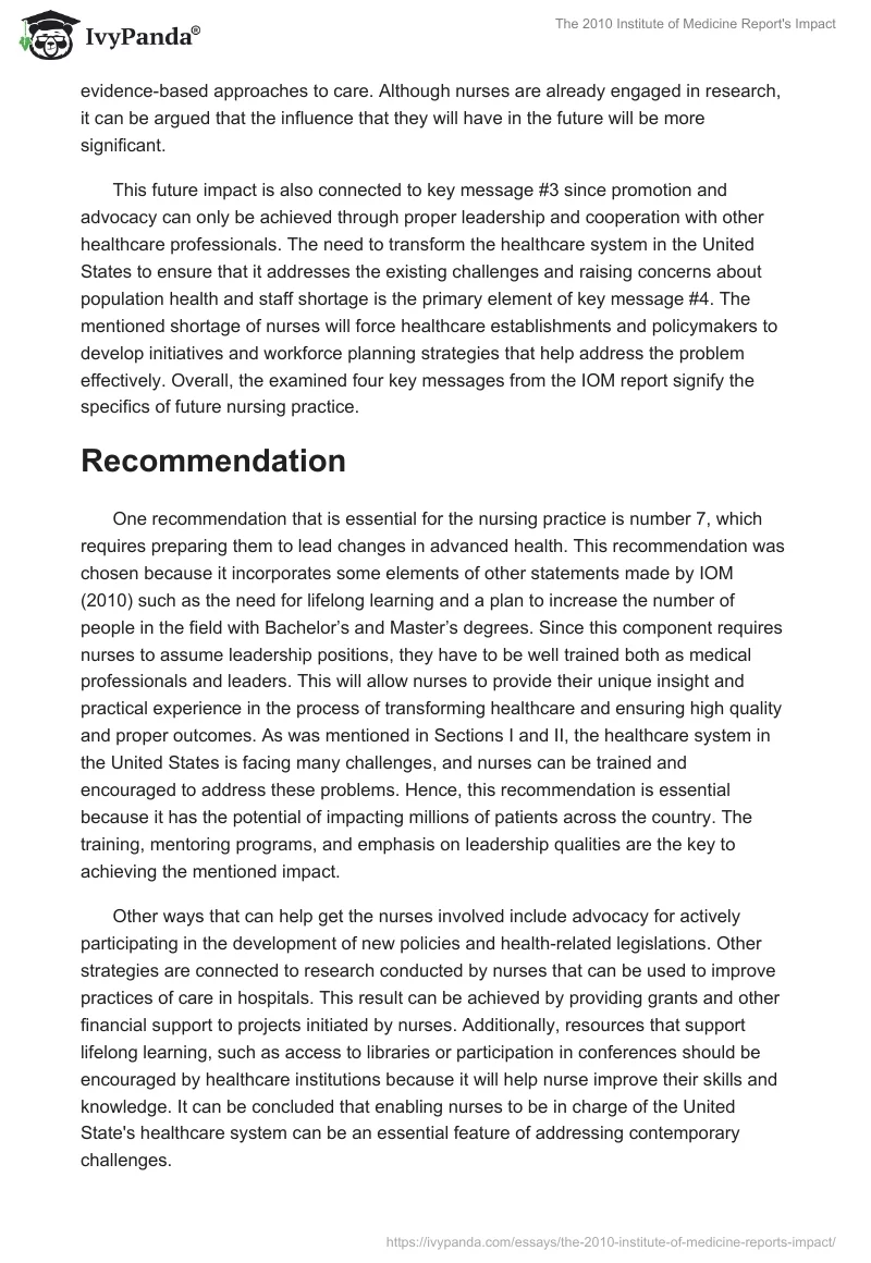 The 2010 Institute of Medicine Report's Impact. Page 3