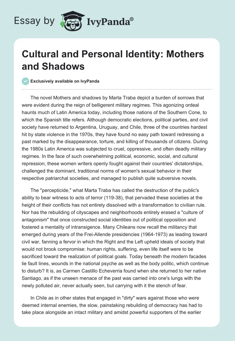 Cultural and Personal Identity: Mothers and Shadows. Page 1