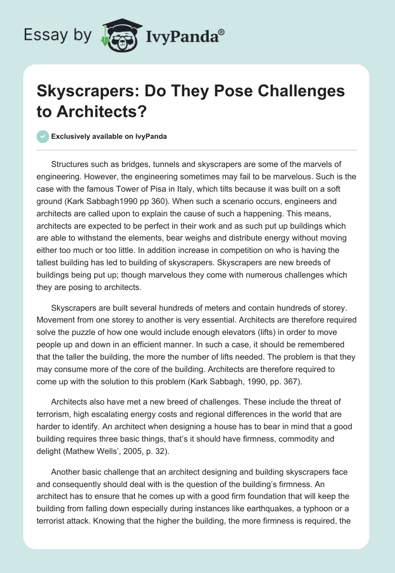 Skyscrapers: Do They Pose Challenges to Architects?. Page 1