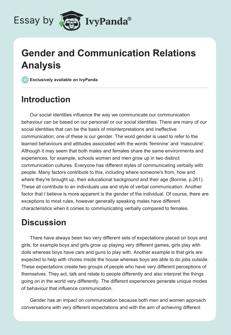Gender and Communication Relations Analysis. Page 1