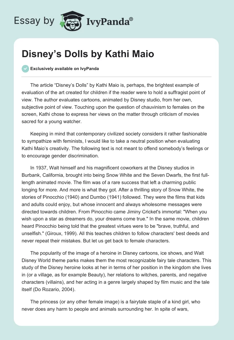 "Disney’s Dolls" by Kathi Maio. Page 1