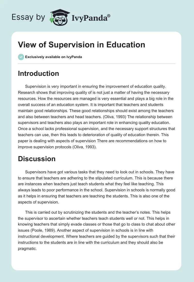 View of Supervision in Education. Page 1