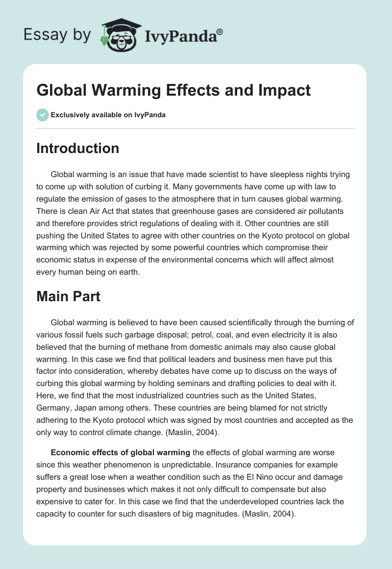 Global Warming Effects and Impact. Page 1