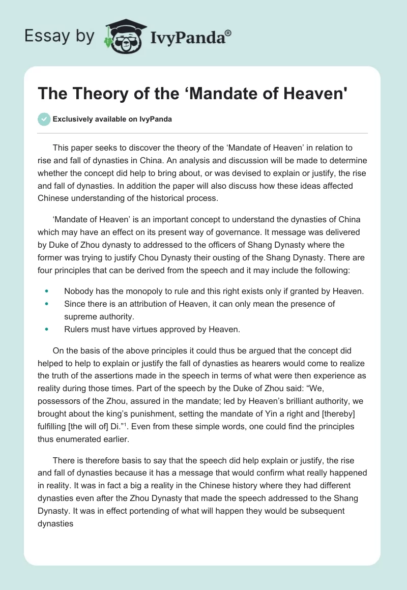The Theory of the ‘Mandate of Heaven'. Page 1