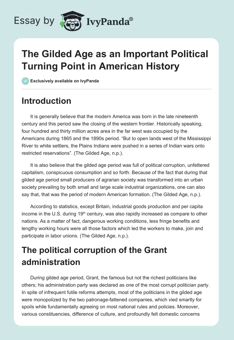 The Gilded Age as an Important Political Turning Point in American History. Page 1