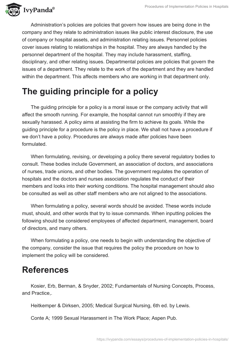 Procedures of Implementation Policies in Hospitals. Page 2