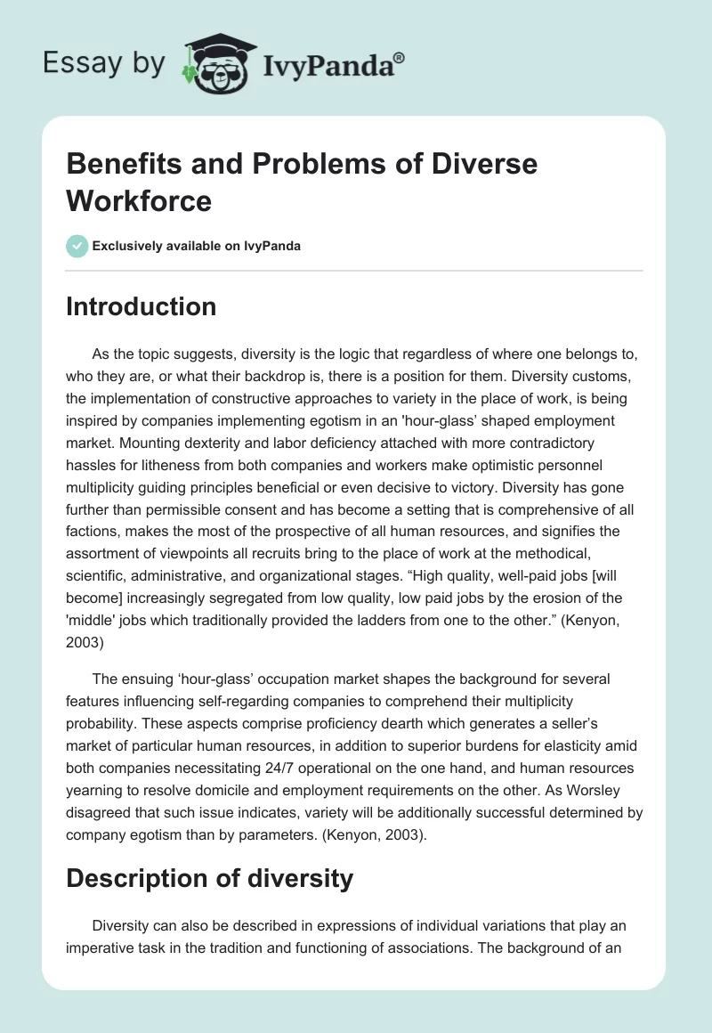 Benefits and Problems of Diverse Workforce. Page 1
