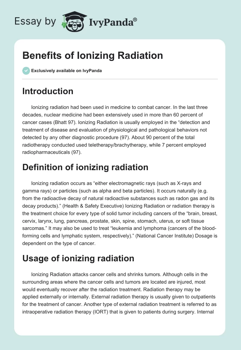 Benefits of Ionizing Radiation. Page 1