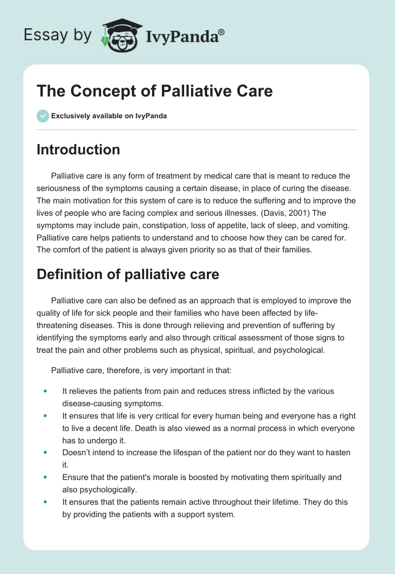 The Concept of Palliative Care. Page 1