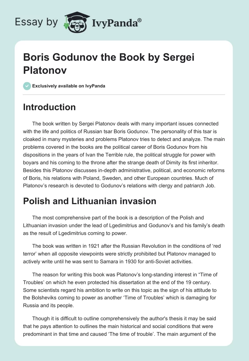"Boris Godunov" the Book by Sergei Platonov. Page 1