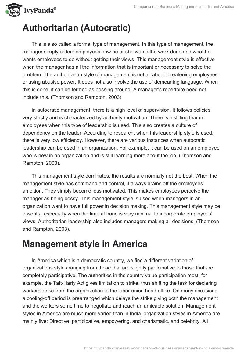 Comparison of Business Management in India and America. Page 2