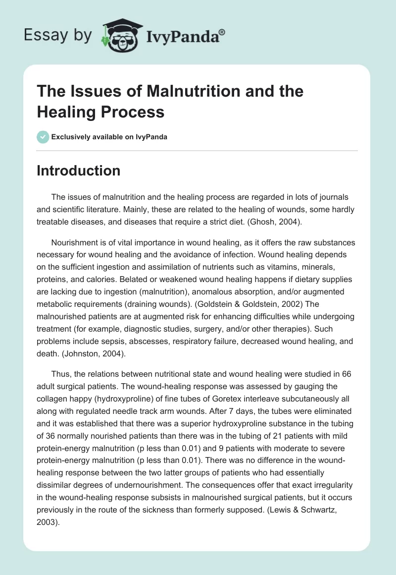The Issues of Malnutrition and the Healing Process. Page 1