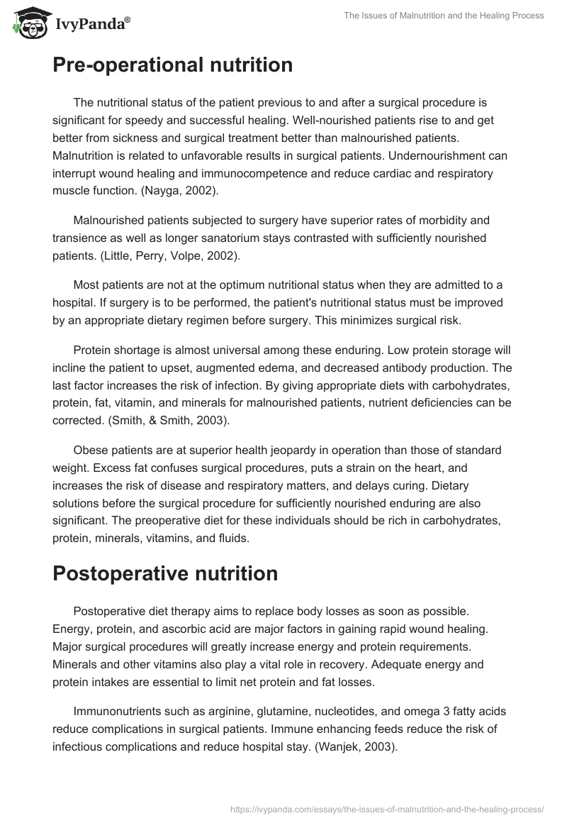 The Issues of Malnutrition and the Healing Process. Page 2