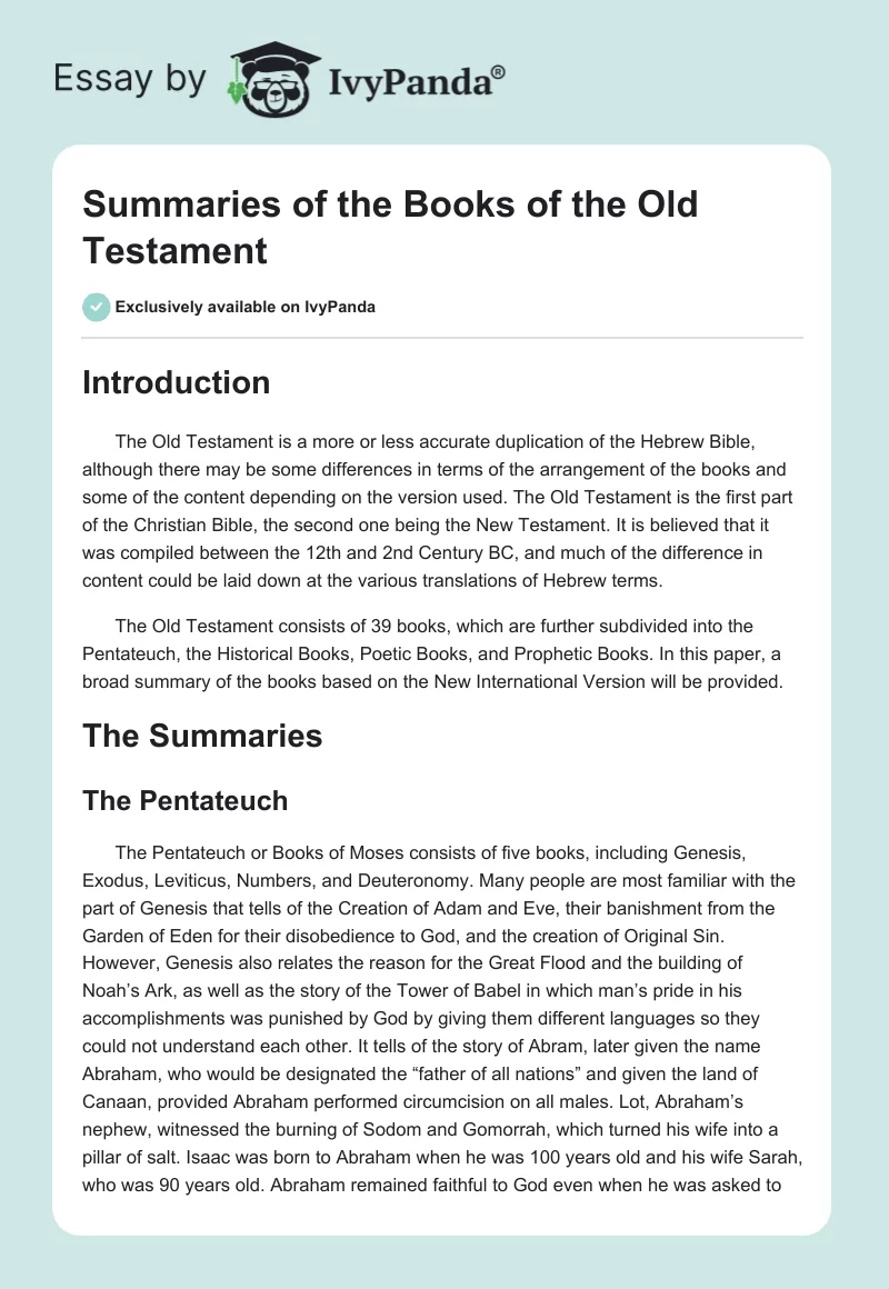 Summaries of the Books of the Old Testament. Page 1