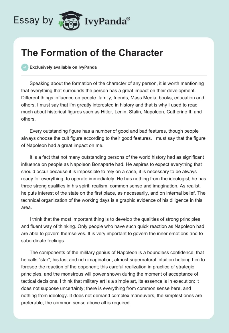 The Formation of the Character. Page 1
