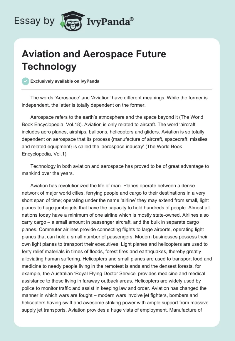 Aviation and Aerospace Future Technology. Page 1