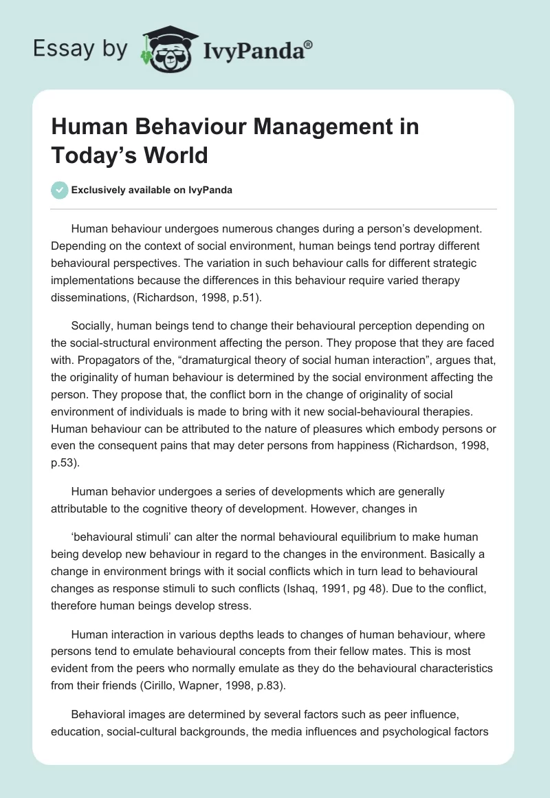 Human Behaviour Management in Today’s World. Page 1
