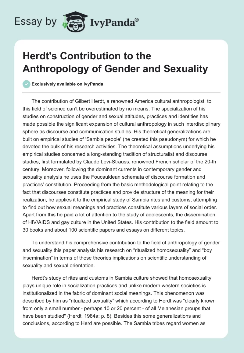 Herdt's Contribution to the Anthropology of Gender and Sexuality. Page 1