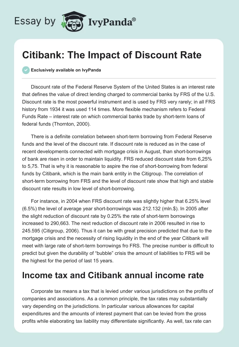 Citibank: The Impact of Discount Rate. Page 1