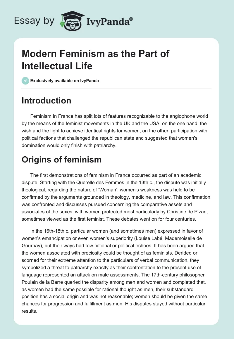 Modern Feminism as the Part of Intellectual Life. Page 1