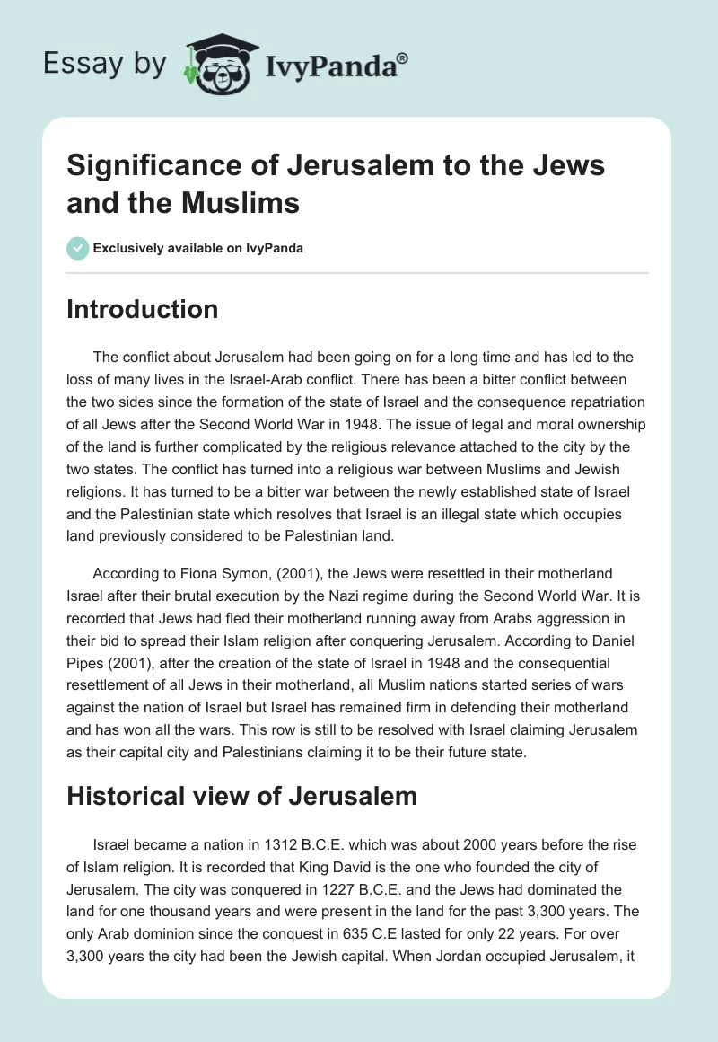Significance of Jerusalem to the Jews and the Muslims. Page 1