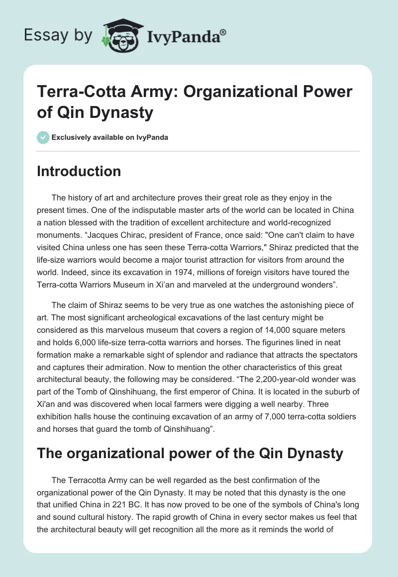 Terra-Cotta Army: Organizational Power of Qin Dynasty. Page 1