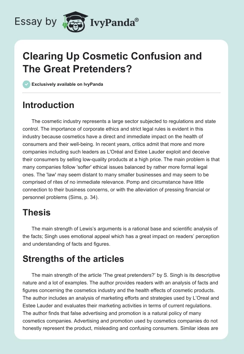 "Clearing Up Cosmetic Confusion" and "The Great Pretenders?". Page 1