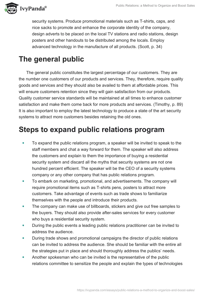 Public Relations: a Method to Organize and Boost Sales. Page 5